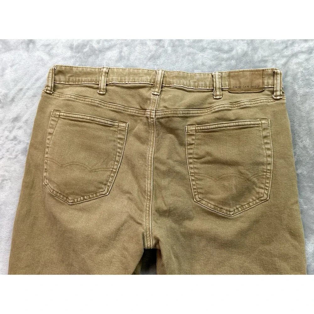 American Eagle Jeans Mens Sz 38x30 Slim Straight Tan Easy Flex Active Denim Guys